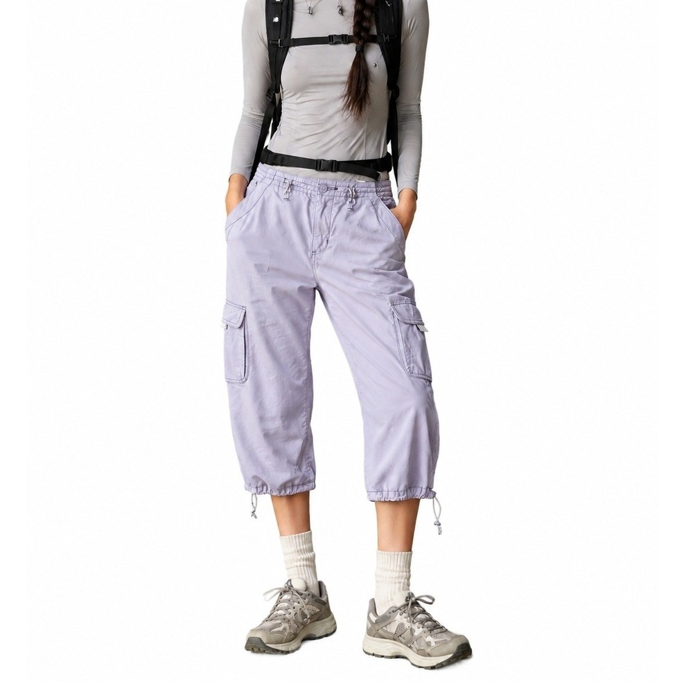 Y2K Light Lavender Cargo Capri Pants Hiking Gorpcore Drawstring Hem 7